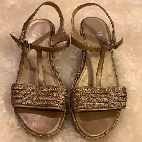 Stuart Weitzman metallic raffia Flatty sandals - Picture 1 of 8